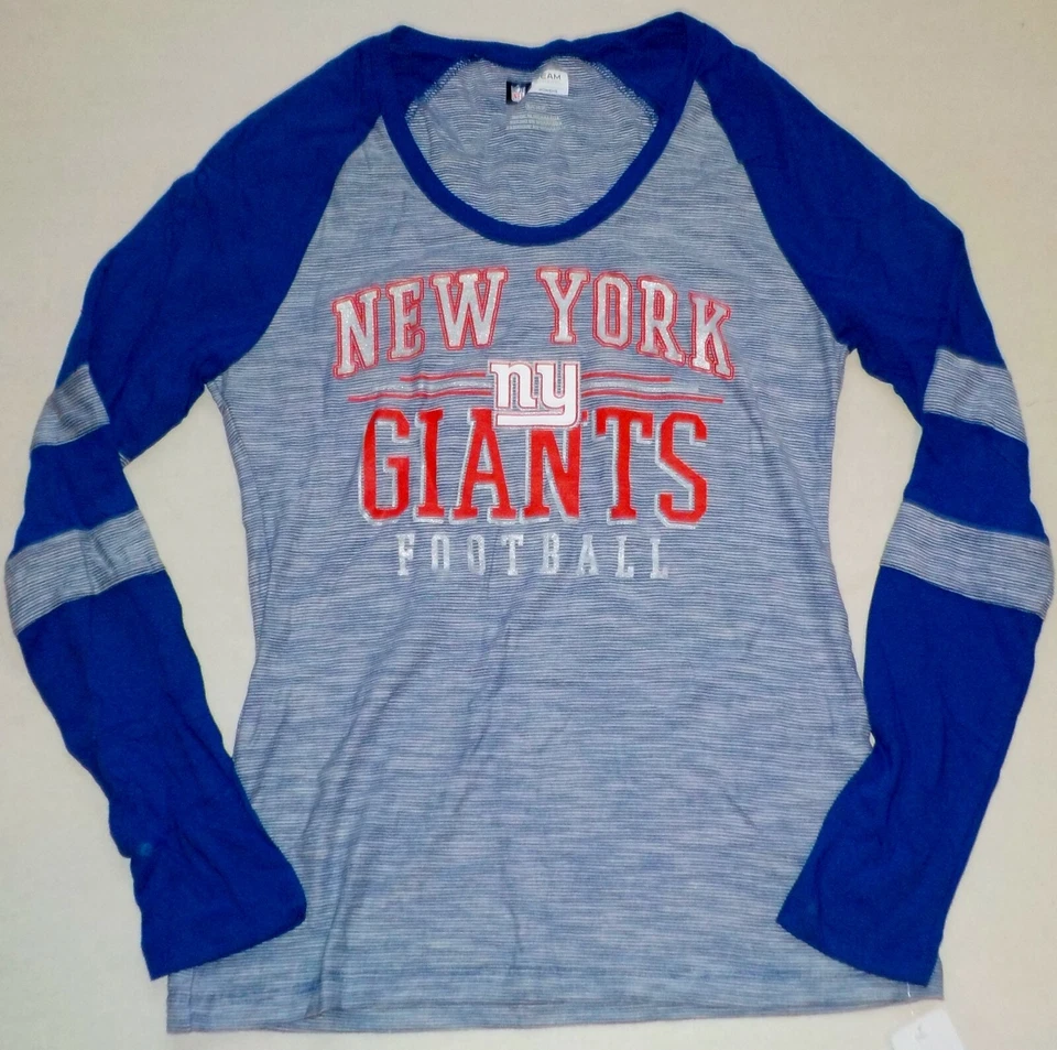 Camiseta NEW YORK GIANTS FEMININA GRÁFICA DE MISTURA DE ALGODÃO MANGA LONGA P M L NOVA COM ETIQUETAS AZUL - Imagem 1 de 3