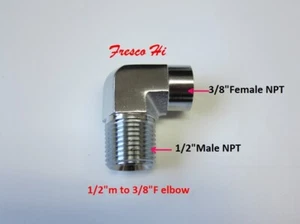 Lowrider Hydraulics 1/2"M to 3/8"F elbow fitting, Chrome, 1 - Foto 1 di 1