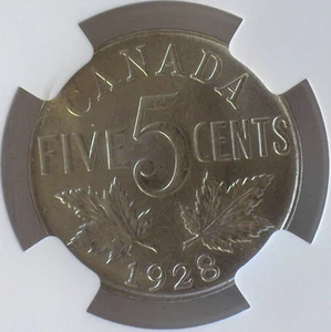 CANADÁ 1928 NÍQUEL 5¢ KM-29 NGC COMO NUEVO 61 - Imagen 1 de 3