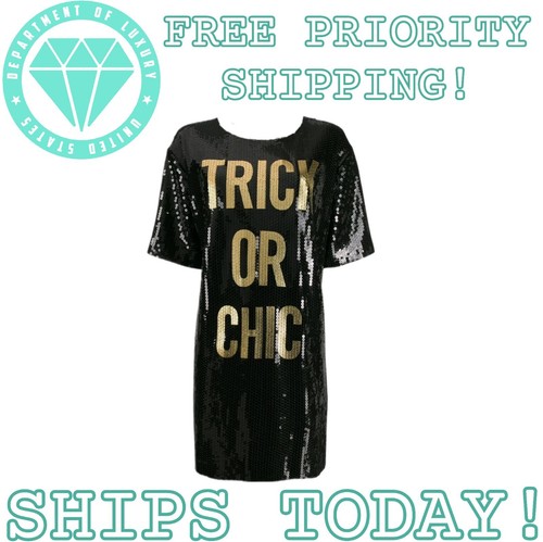 Abito 4US MOSCHINO Trick or Chic Paillettes OVERSIZE Halloween Nero Oro