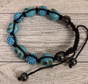 Pulsera Shamballa de Hematita Ajustable Negra Trenzada Calaveras Azules Moda Para Hombre - Imagen 1 de 5