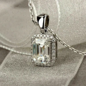 2.5Ct Emerald Cut Lab Created Diamond Women Pendant Necklace 14K White Gold Over - Picture 1 of 6