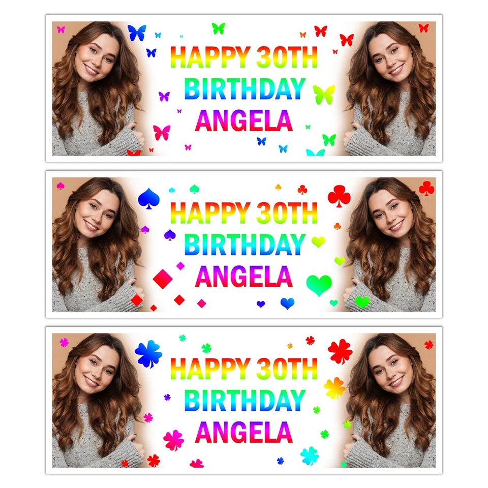 BUTTERFLY HAPPY BIRTHDAY BANNERS PARTY WALL DECORATIONS ADD YOUR PHOTO - Image 1 of 1