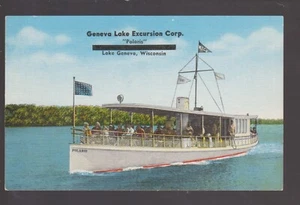 Genfersee WISCONSIN um 1940er WERBUNG Leinen POLARIS DAMPFERSCHIFF Ausflug CO - Bild 1 von 2