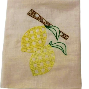 Vintage Cross Stitched Tea Towel Flour Sack Lemons Dish Towel - Picture 1 of 6
