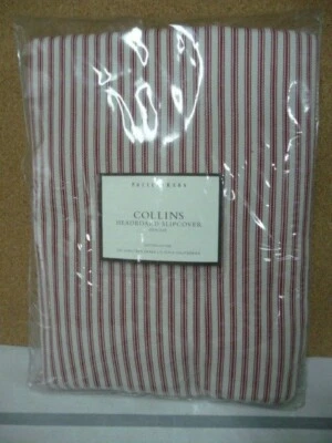 Pottery Barn Collins headboard slipcover Red ticking stripe Cal King fabric - Image 1 of 3