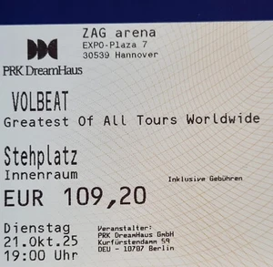 Tickets VOLBEAT Hannover 21.10.25 Innenraum Stehplatz Karten Eintrittskarten - Bild 1 von 2