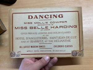 1920s Dancing Lessons cartón anuncio antiguo de St Jean De Luz France (Ll) - Imagen 1 de 4
