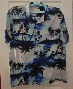 Tommy Bahama blaues Blumendesign 100 % Seide hawaiianisches Shirt Größe XL geknöpft - Bild 1 von 4