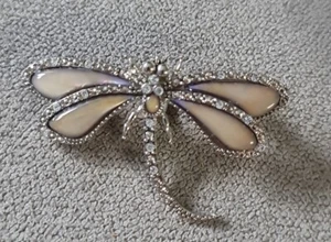 Vintage Brooch Dragonfly Crystal Silver Tone - Picture 1 of 4