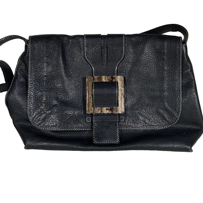 Adrienne Vittadini Women's Black Pebbled Leather Purse Satchel Crossbody Boho - Image 1 of 4