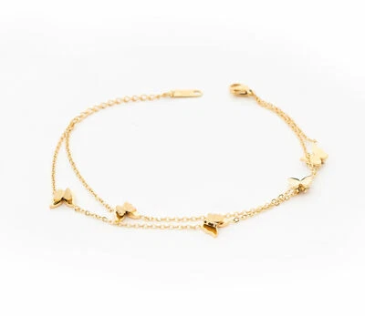 Edelstahl Armkette Armband mit Schmetterlingsanhänger mehrreihig Goldfarben - Bild 1 von 4