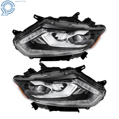 Headlight For 2014-16 Nissan Rogue Right+Left Chrome Housing LED Type Clear Lens - Image 1 of 4