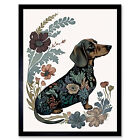 Dachshund Shorthaired Dog Floral Patterns Framed Wall Art Picture Print 9X7 In
