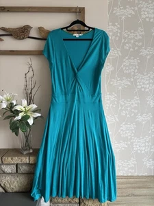 Vestido midi Boden verde azulado turquesa corbata nudo cuello en V línea A talla 14R - Imagen 1 de 7