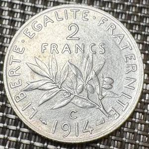 PIECE DE 2 FRANCS SEMEUSE 1914 C EN ARGENT (1319) CASTELSARRASIN - Imagen 1 de 2