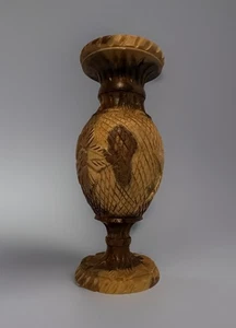 Jarrón de madera de olivo tallado a mano torneado a mano de 7,5"" de alto detalle intrincado - Imagen 1 de 12
