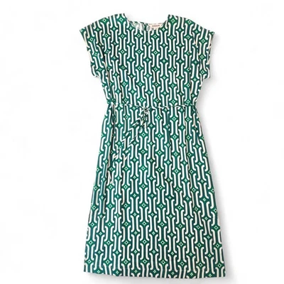 Vestido Boden Midi Manga Corta Columna Talla 8 EE. UU. Marfil Esmeralda Brillante Foto 1 de 4