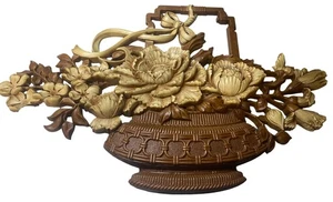 Placa de arte de pared canasta de flores Syroco Homco 1975 de colección #7605 24,75" x 15,25" - Imagen 1 de 4