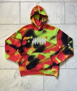 Nike Air Jordan Sweater Hoodie Medium Green Red Mens Pullover Tie Dye Lined - Picture 1 of 20