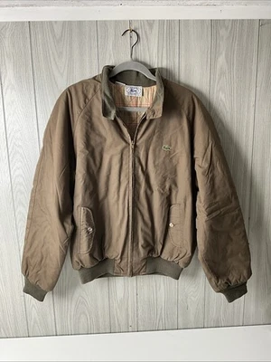 Men's Large Vintage Izod Lacoste Jacket  BROWN Harrington Bomber Tartan Plaid - Image 1 of 4