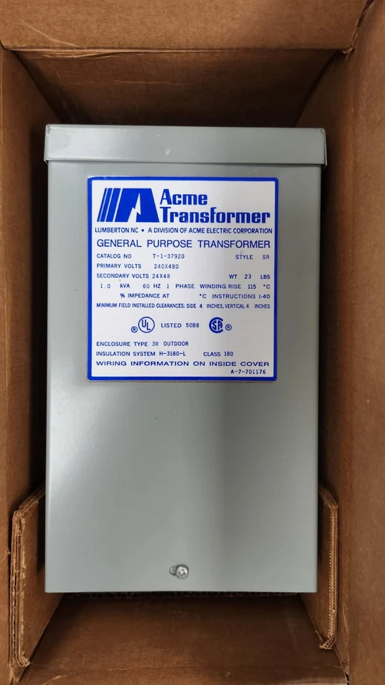 Transformador Buck Boost Acme Electric T137920, 1 Kva, Nema 3R, 24/48 V Ac, Foto 1 de 1