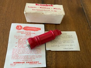Vintage Kumbak Red Compass Match Safe Whistle Combination With Box & Papers - Picture 1 of 5