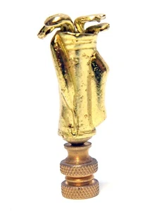 BRASS GOLF BAG WITH GOLF CLUBS DECORATIVE LAMP FINIAL 1/4 THREAD - Picture 1 of 4