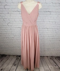 Azazie Muted Pink Chiffon Pleated Padded Bust Maxi Bridesmaid Dress Gown Size A4 - Picture 1 of 17