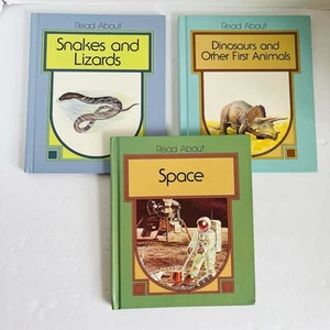 Lot of 3 Vintage Read About Science Series Children's Books Space Dinosaur Snake - Picture 1 of 24