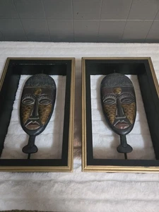 2er Set Afrikanische Stammesmaske Shadowbox Stil Holz Hängedeko - Bild 1 von 6