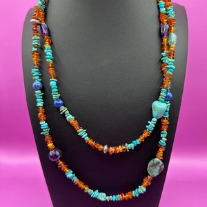 JAY KING Spiny Oyster Turquoise Lapis Amber 41” Necklace Sterling Silver DTR - Picture 1 of 7