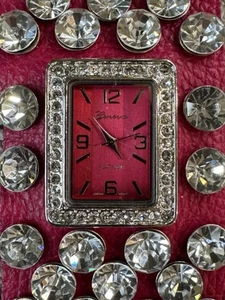 Geneva Platinum Fashion Watch Pink Leather Band Crystal Bezel New Battery - Picture 1 of 4