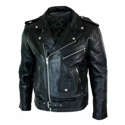 Moda Chaqueta de Cuero Para Hombre Motocicleta Chaqueta de Cuero Genuina Piel de Búfalo Marca Foto 1 de 4