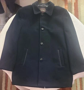 Cole Haan Men's Wool 10% Cashmere Car Coat with lamb leather trim size M - Picture 1 of 5