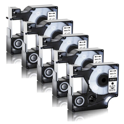 Cinta de etiquetas compatible 5PK negro sobre blanco DYMO D1 43613 LabelManager 160 200 6MM Foto 1 de 4
