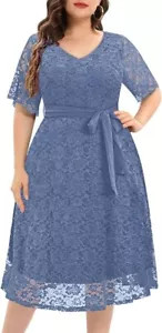 Women Plus Size Lace Bridal Shower Wedding Guest Cocktail Semi Formal V Neck Sho - Picture 1 of 4