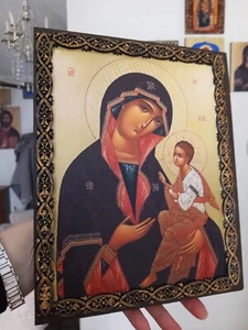 Orthodoxe Ikone Mutter Gottes Tihvin russischer Stil 8x10 Handarbeit - Bild 1 von 4