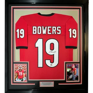 Framed Autographed/Signed Brock Bowers 35x39 Georgia Red Jersey Beckett BAS COA - Picture 1 of 2