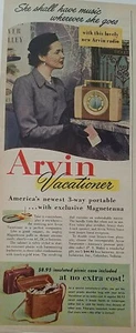 Radio vintage modelo Arvin Holidayer 1952 con anuncio de música vintage Magnetenna - Imagen 1 de 1