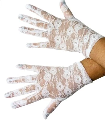 Short White Lace Gloves Bridal 1980s Retro Womens Costume Accessory - Image 1 of 2