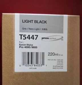 05-2020 New In Box Epson Genuine 220ml Ink T5447 Light Black Stylus 4000/9600 - Picture 1 of 3