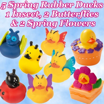 5 弹簧橡胶鸭! 1只昆虫、2只蝴蝶和2朵花! 瓢虫大黄蜂 🛁 — 第 1/4 张图片