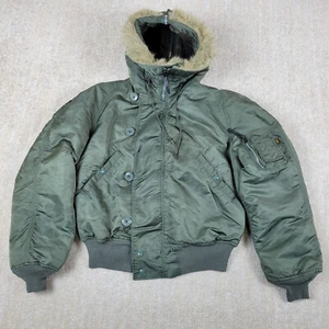 Vintage Alpha Industries Flying Mans L Heavy Faux Fur Jacket Hooded 70s N-2B USA - Picture 1 of 12