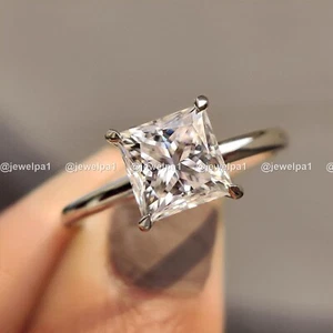 2 CT Princess Cut VVS1 Moissanite Solitaire Engagement Ring Solid 14K White Gold - Picture 1 of 11