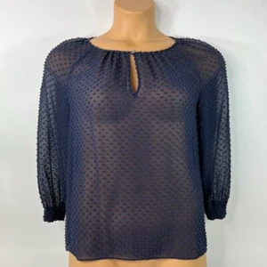 J.CREW Chiffon Dot Top Silk Long Sleeve Blue Sheer 24168 Women's 2 - Picture 1 of 4