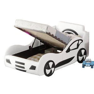 Kinderbett Autobett 90x200 cm Auto Junior Bett mit Bettkasten Lattenrost Weiß - Bild 1 von 11