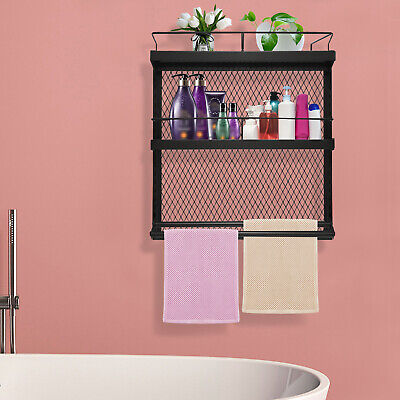 Wandmontierte Badezimmer Rack W/ Handtuchbar Für Duschgel/Shampoo Lagerung • 28.24€