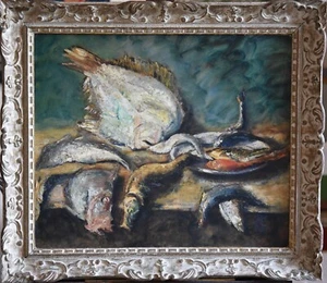 TARAYRE 1950/60 Paris,  Nature morte aux Poissons,  Huile/isorel,  dim. 69X80 - Picture 1 of 7