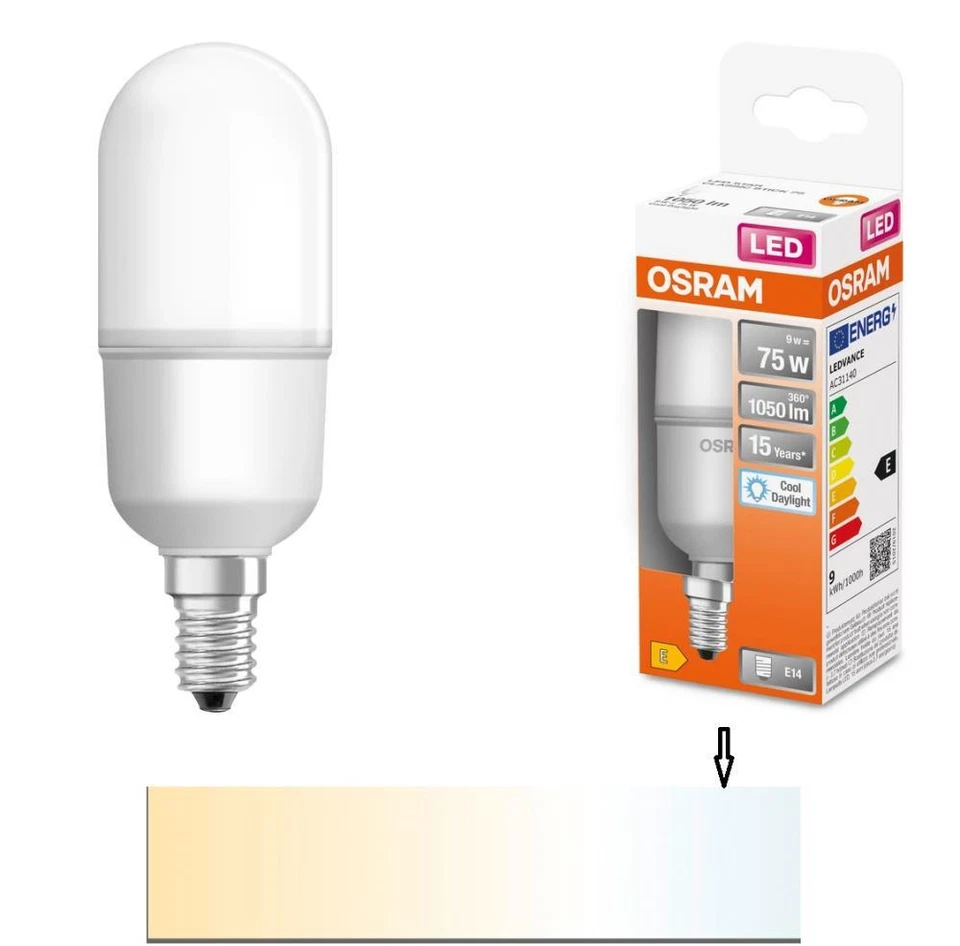 OSRAM E14 STAR STICK LED Lampe in Kolbenform 9W wie 75W 6500K kaltweißes Licht - Bild 1 von 4